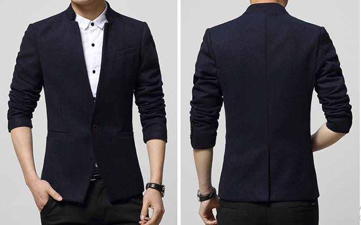 เสื้อสูทคอจีนแฟชั่นสลิมฟิตวูล เรียบกระดุม1 Size No.33 สีดำ