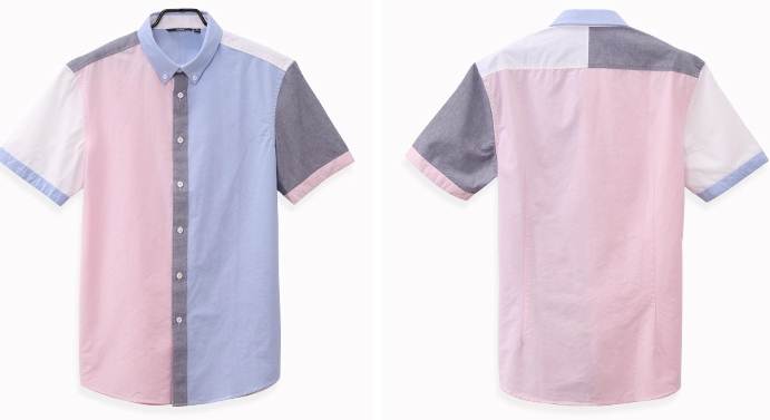 เสื้อเชิ้ตคู่ แขนสั้น ปกเล็ก ตัดต่อ4สี No.36 38