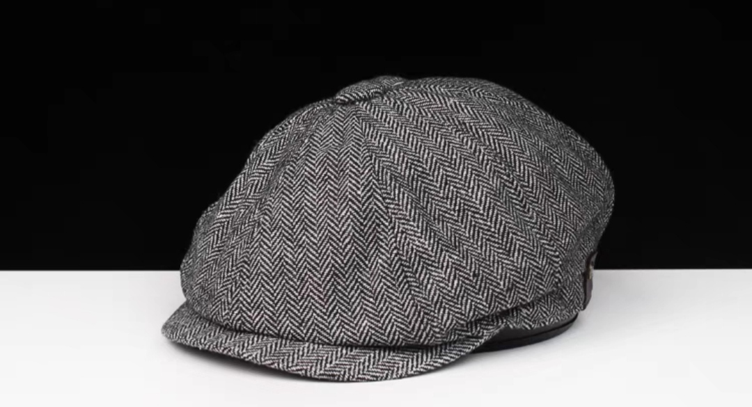 หมวกวินเทจ อังกฤษ หมวกแก๊ป ไหมพรม สีลาย (ดำ เทา น้ำตาล ) ฟรีไซส์ 56-58ซม