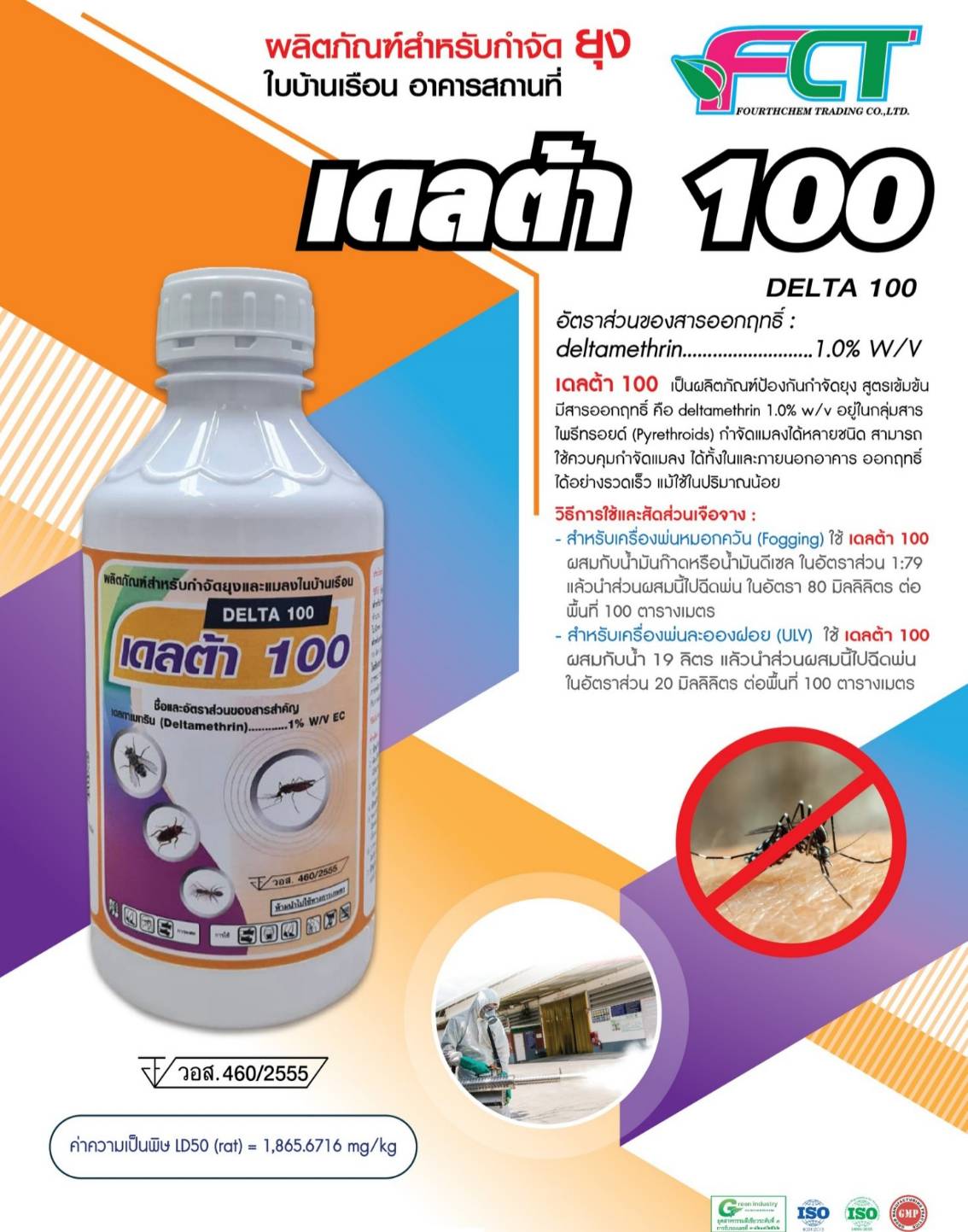 น้ำยาพ่นยุง เดลต้าเมทริน 1% ยี่ห้อ เดลต้า 100