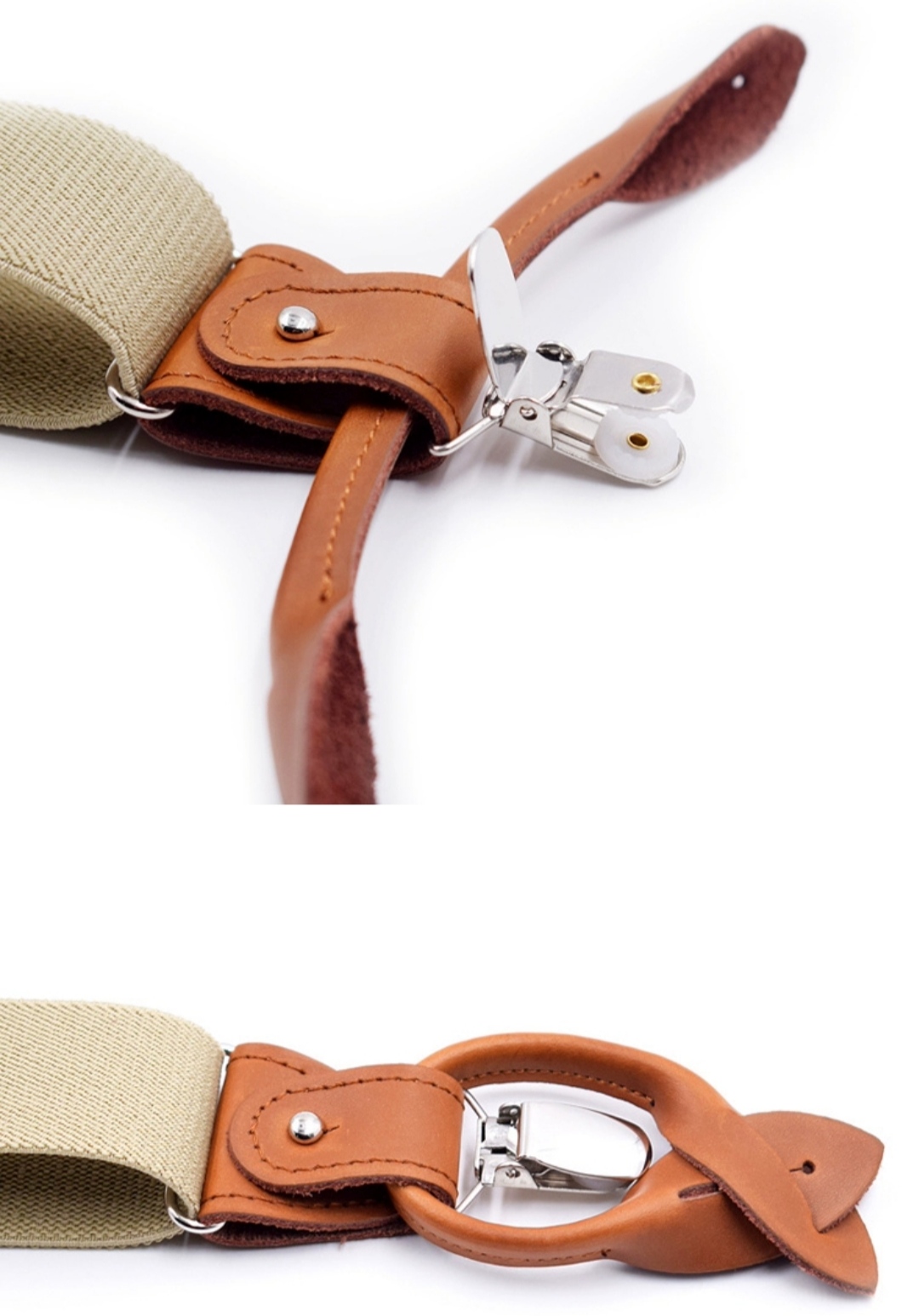 สายรัดกางเกงเอี๊ยม มาตรฐาน 3จุด หูคู่ ตัวรัดยึดได้แบบคลิบ หรือ กระดุมไม่เป็นสนิม แบบ Y กว้าง 3.5cm แบบหูคู่พร้อมคลิบ2สไตล์ หนังน้ำตาลแท้ สี น้ำเงิน น้ำตาล น้ำตาลล้วน แดง ขาว เนื้อ ดำ เทา คละสี