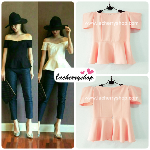 เสื้อแฟชั่นผ้าฮานาโกะ เสื้อทำงาน สีชมพู มีแขนเปิดไหล่ เซ็กซี่ๆ สินค้าคุณภาพดี ราคาไม่แพง