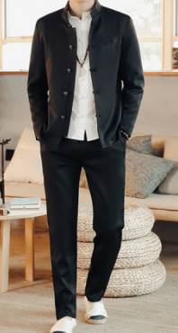 ชุดขาวคอจีน เสื้อขาว ชุดทำบุญ ผู้ชาย เท่ๆ แฟชั่น เสื้อ+กางเกง Size No.36 38 40 42 44 ดำ ขาว