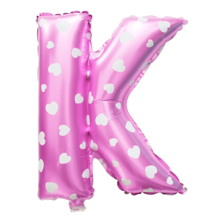 ลูกโป่งฟอยล์รูปตัวอักษร K สีชมพูพิมพ์ลายหัวใจ ไซส์เล็ก 14 นิ้ว - K Letter Shape Foil Balloon Size 14" Pink color printing Heart
