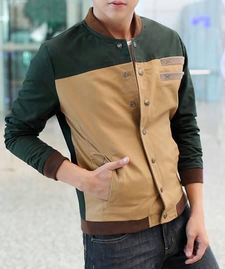 เสื้อคลุมผู้ชายเบสบอล ทูโทน สีเขียวแขนกากี กากีแขนเขียว No.40