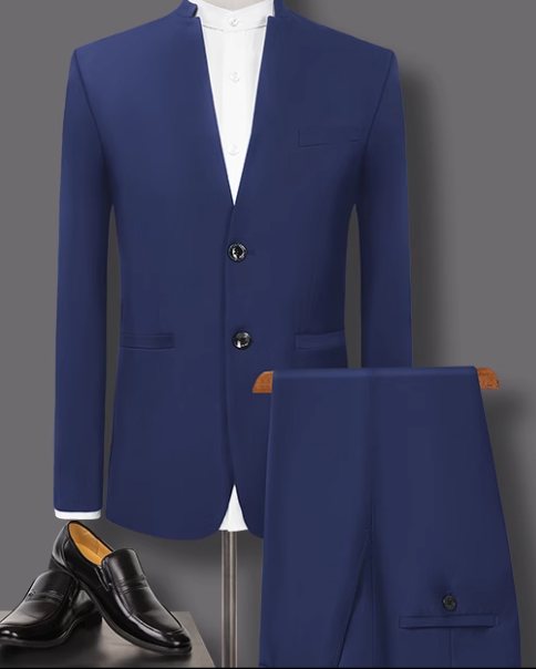 เสื้อสูทแฟชั่น สูทคอจีน ไร้ปก ผ้าฝ้าย กระดุม2 เรียบหรู 23 สีดำ น้ำเงิน ฟ้า แดง Size No.37 39 41 43 45 47