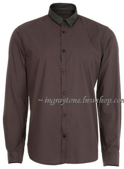 งานเนี๊ยบ!! เสื้อเชิ้ตแขนยาว เสื้อคอปกเล็ก ทรงฟิต ปกเล็ก สไตล์อังกฤษ BT No.40(แดงอมเทา)