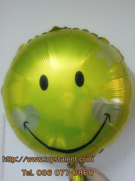 ลูกโป่งฟลอย์ทรงกลม หน้ายิ้มสีเหลืองทอง ไซส์ 18 นิ้ว - Gold Round Shape Smiley Face Foil Balloon / Item No. TL-F005