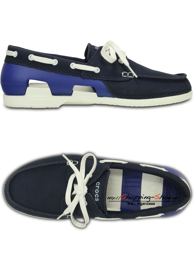 Crocs Beach Line Lace-up Boat Shoe - Navy / White ของแท้ Outlet ไทยและอเมริกา