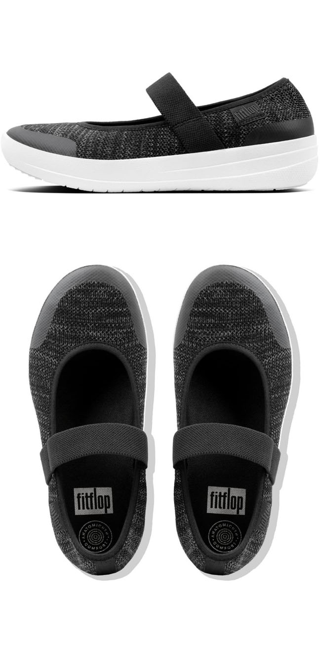 Fitflop Uberknit Mary Jane Ballerina Black / Soft Grey ของแท้ นำเข้าจาก USA และ UK