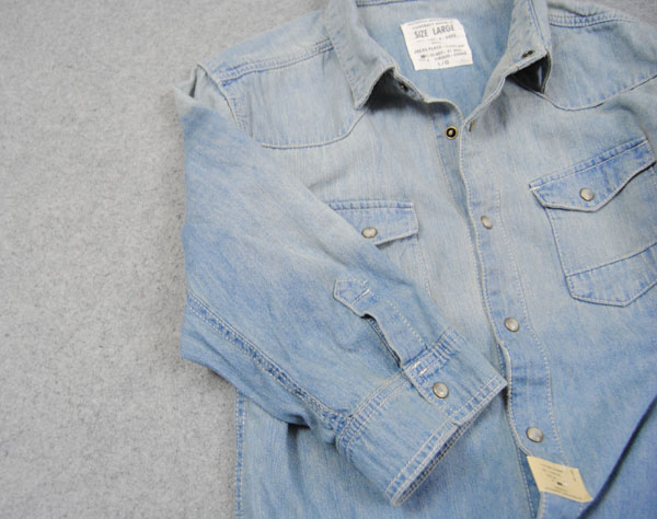 เสื้อเชิ้ตแขนพับศอก ผ้ายีนส์เนื้อดี สไตล์อังกฤษ Allst ฟ้าขาว size42