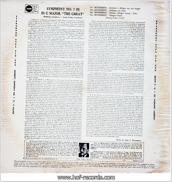 Schubert - Symphony No.7 In C Major (USA) 1Lp VG++