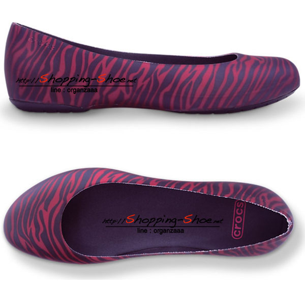 W6 : Women's Crocs Thermalucent Zebra Print Flat - Raspberry/Mulberry ของแท้ Outlet ไทยและฮ่องกง
