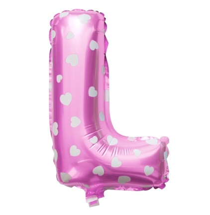 ลูกโป่งฟอยล์รูปตัวอักษร L สีชมพูพิมพ์ลายหัวใจ ไซส์เล็ก 14 นิ้ว - L Letter Shape Foil Balloon Size 14" Pink color printing Heart