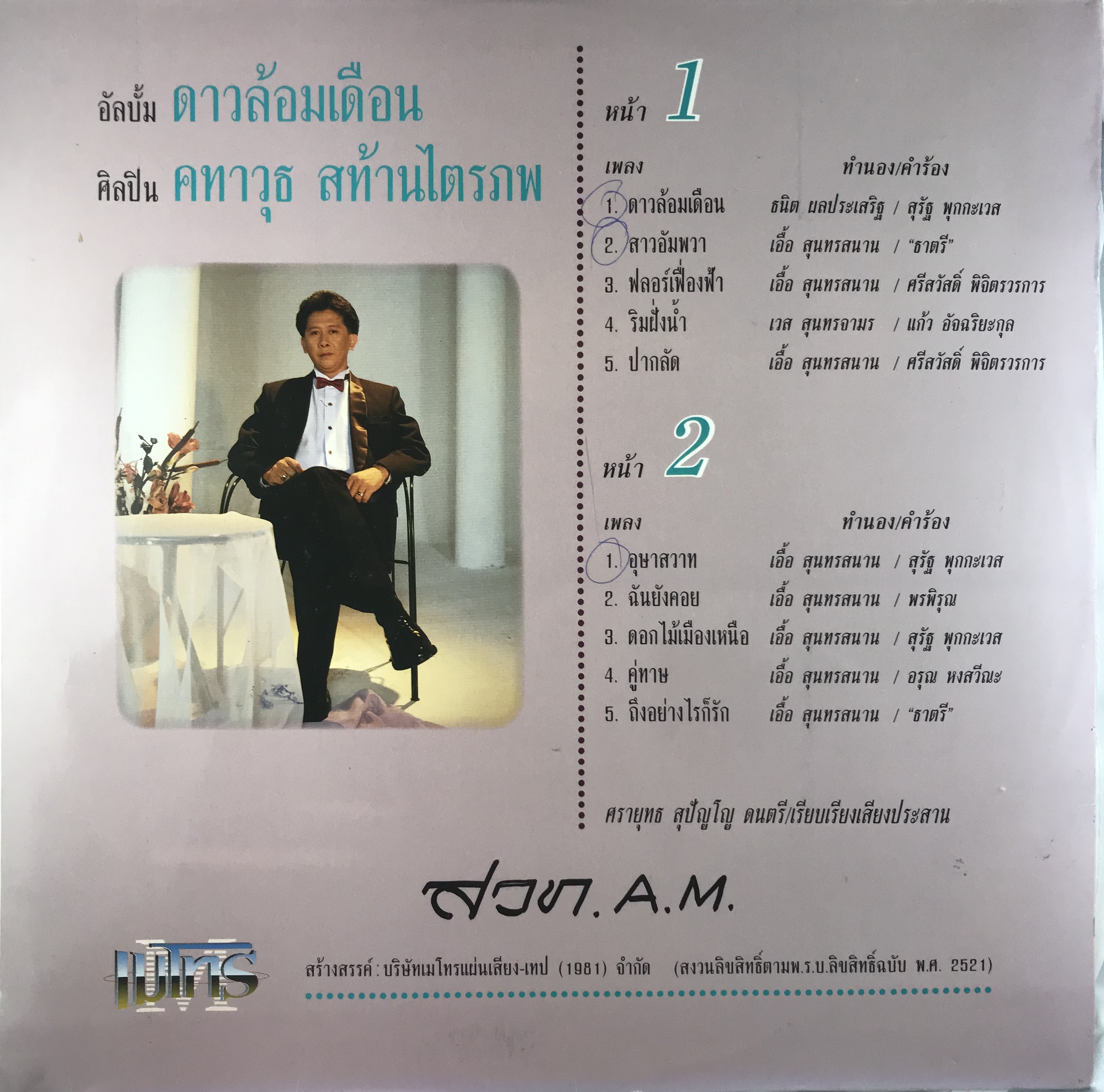 CD คทาวุธ สท้านไตรภพ - ดาวล้อมเดือน สุนทราภรณ์ ปก VG ++ แผ่น VG+