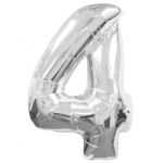 ลูกโป่งฟอยล์รูปตัวเลข 4 สีเงิน ไซส์จัมโบ้ 40 นิ้ว - Number 4 Shape Foil Balloon Size 40" Silver Color