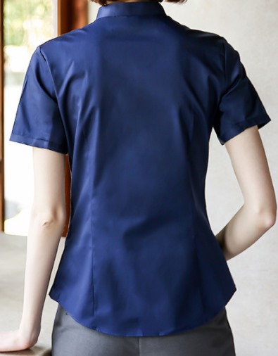 เล็กใหญ่พิเศษ!!เสื้อเชิ้ตแขนสั้นผู้หญิง คอจีน เรียบ เข้ารูป สาบขอบ size No.32-46 สีขาว น้ำเงิน ฟ้า