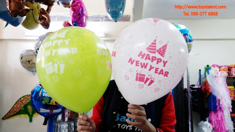 ลูกโป่งกลมพิมพ์ลาย Happy New Year ไซส์ 12 นิ้ว แพ็คละ 4 ใบ (Round Balloons 12" - Happy New Year Printing latex balloons)