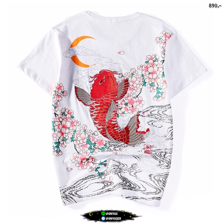 เสื้อยืด ปักลายปลาคราฟ ★★ สีขาว M