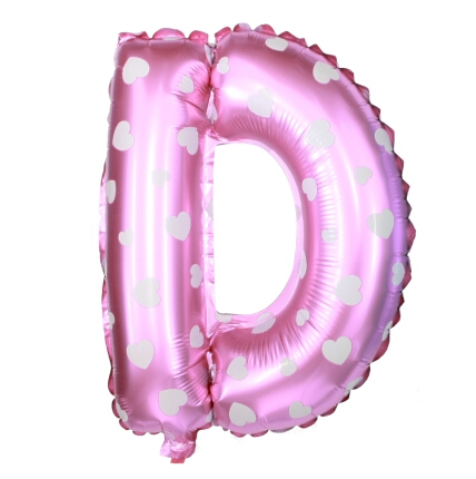 ลูกโป่งฟอยล์รูปตัวอักษร D สีชมพูพิมพ์ลายหัวใจ ไซส์เล็ก 14 นิ้ว - D Letter Shape Foil Balloon Size 14" Pink color printing Heart