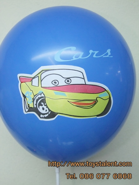 ลูกโป่งกลมพิมพ์ลายการ์ตูน Cars ไซส์ 12 นิ้วคละสี แพ็คละ 10 ใบ (Round Balloons 12" - Printing Cars Cartoon latex balloons)