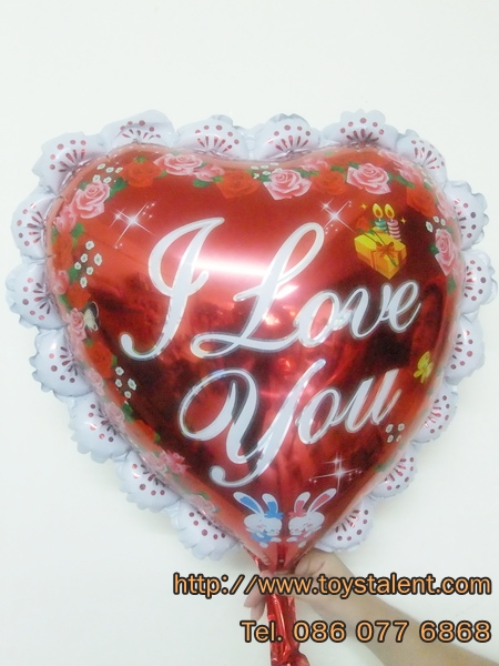 ลูกโป่งฟลอย์รูปหัวใจสีแดงล้อมขอบ พิมพ์ลาย PS. I LOVE YOU - Red PS. I Love You Heart Shape Foil Balloon / Item No. TL-E025