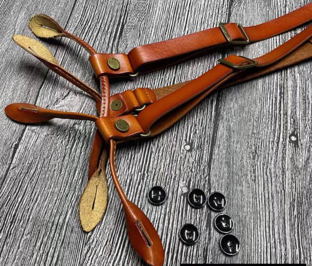 สายเอี๊ยมหนังกระดุม หนังแท้ หนา สายรัดกางเกงหนังแท้ อัพเกรด 1.8cm สีน้ำตาล ดำ