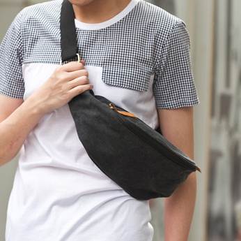 กระเป๋าแนวๆวินเทจ คาดอก คาดเอว กระเป๋ามือถือ กระเป๋าipad 2 ช่อง2ซิบ ผ้าใบ สีดำ เทา