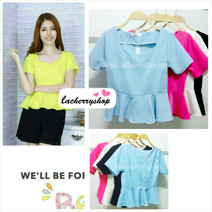 เสื้อแฟชั่น เสื้อทำงาน ผ้าฮานาโกะ สีฟ้า ดีไซน์สวยเรียบหรู สินค้าคุณภาพ ราคาไม่แพง