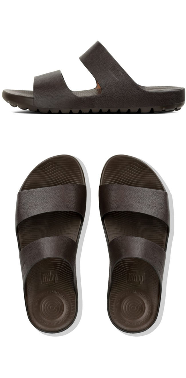 Fitflop Men's Lido Double Slide Chocolate Brown ของแท้ นำเข้าจาก USA และ UK