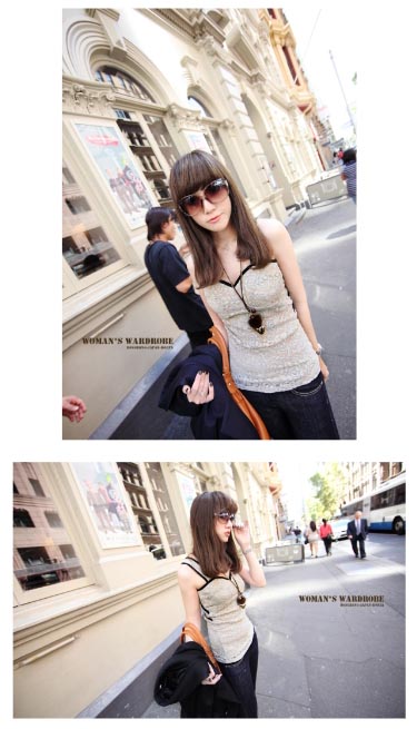 SALE//SALE (ส่งฟรี) เสื้อกล้าม ผ้าลูกไม้ สีแอพริคอต แต่งสายไขว้ด้านหลัง สุดเซ็กซี่