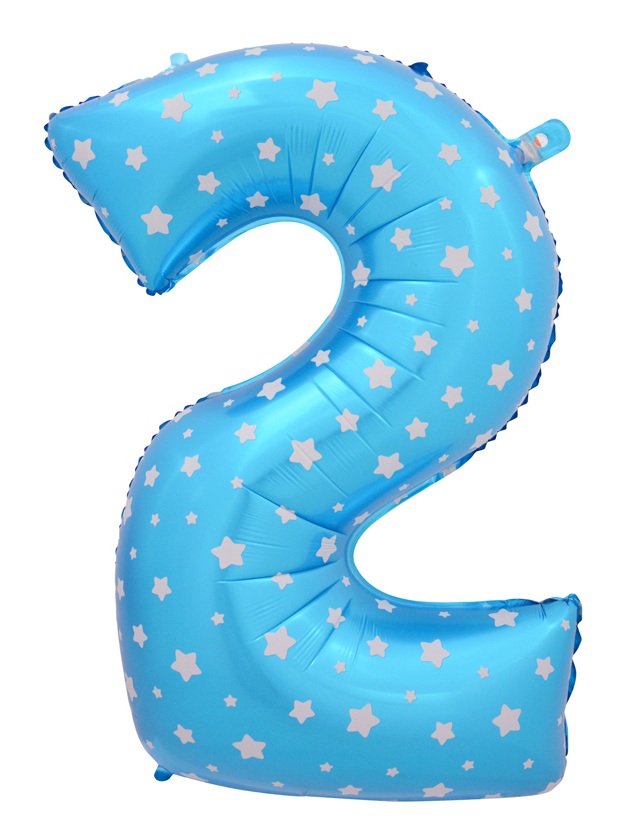ลูกโป่งฟอยล์รูปตัวเลข 2 สีฟ้าพิมพ์ลายดาว ไซส์จัมโบ้ 40 นิ้ว - Number 2 Shape Foil Balloon Size 40" Blue Color printing Star