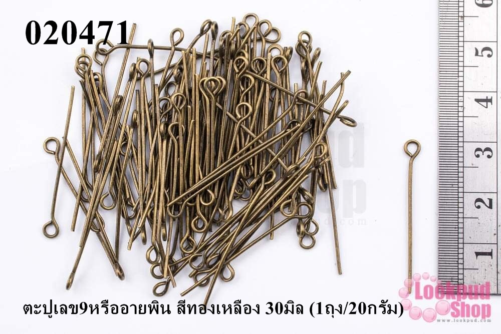 ตะปูเลข9หรืออายพิน สีทองเหลือง 30มิล (1ถุง/20กรัม)
