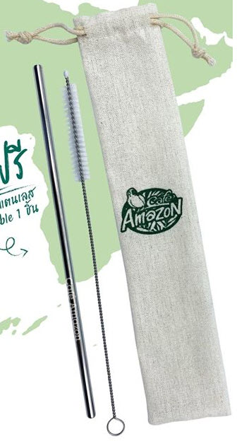 หลอดสเตนเลส พร้อมที่ล้างหลอด Reusable Cafe Amazon สินค้าเป็นของแถม ของพรีเมี่ยม