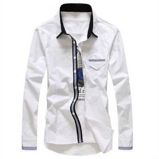 เสื้อเชิ้ตแขนยาว ปกเล็ก แฟชั่นแต่งสาบกระดุม กระเป๋า สีขาว No.38