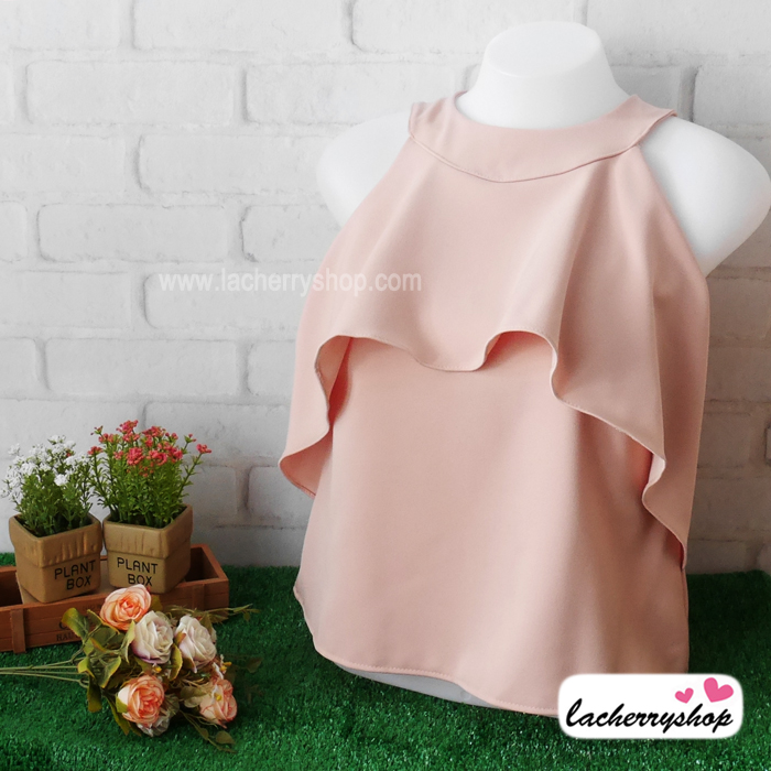 เสื้อผ้าแฟชั่น เสื้อทำงาน ผ้าฮานาโกะ สีขาว แขนกุด แต่งระบายอก สวยเปรี้ยวปนหวาน เว้าไหล่ แบบสวยมากๆค่ะ