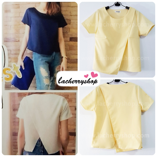 เสื้อแฟชั่น ผ้าฮานาโกะ สีเหลือง แบบสวยเก๋ เนื้อผ้านิ่ม อยู่ทรง ไม่ยับง่าย ใส่สบาย สินค้าคุณภาพ ราคาไม่แพง