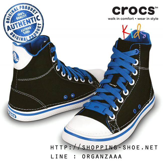 Crocs Hover Sneak Hi Top Kids - Black / Sea Blue ของแท้ Outlet ไทยและอเมริกา