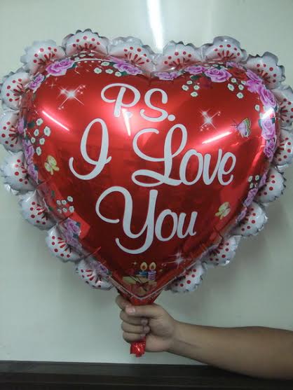 ลูกโป่งฟลอย์รูปหัวใจสีแดงล้อมขอบ พิมพ์ลาย PS. I LOVE YOU ไซส์ใหญ่ 24 นิ้ว - Red PS. I Love You Heart Shape Foil Balloon 24"/ Item No. TL-E042