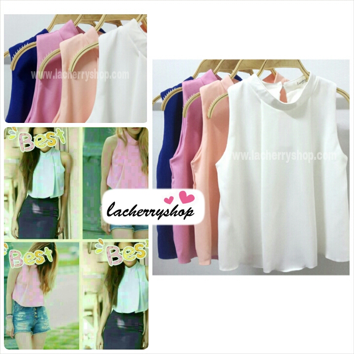 เสื้อแฟชั่น เสื้อทำงาน ผ้าฮานาโกะ แบบสวย สีขาว คอจีน แขนกุด ใส่ได้หลายโอกาส เนื้อผ้า อยู่ทรง ไม่ยับง่าย ใส่สบาย สินค้าคุณภาพ ราคาไม่แพง