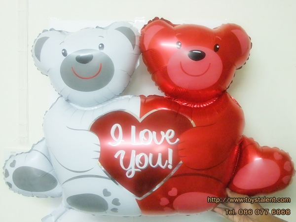 Two Bear with I Love You heart Balloon - ลายหมีคู่ถือหัวใจพิมพ์ I love you / Item No. TL-E041