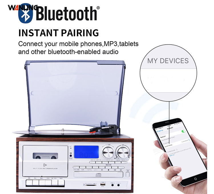 เครื่องเล่น Looptone สามารถเล่นแผ่นเสียงทุกขนาด , CD , USB , MD card , cassett Tape , วิทยุ AM /FM มี ฺBT