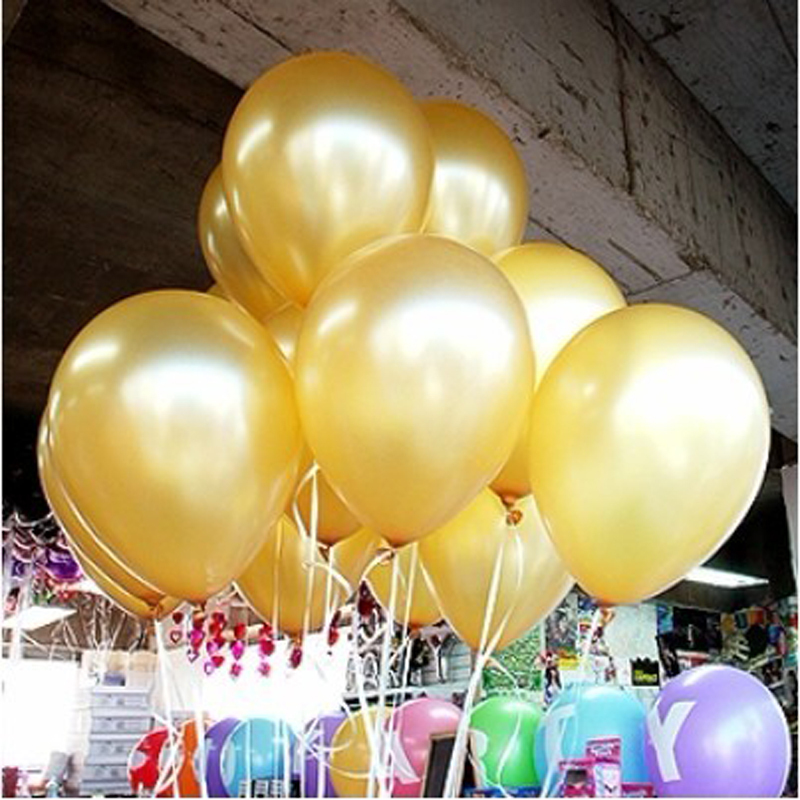 ลูกโป่งกลมเนื้อเมททัลลิก สีทอง ไซส์ 12 นิ้ว แพ็คละ 10 ใบ (Round Balloon - Gold Metallic)