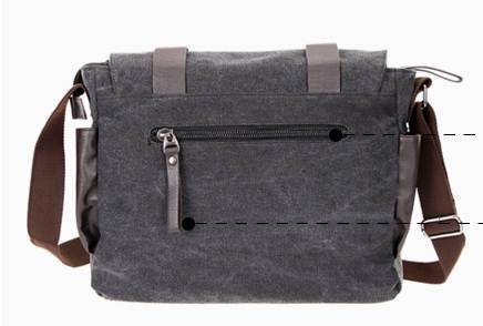 กระเป๋าวินเทจ messenger สะพาย 2เข็มขัด ผ้าใบ สไตล์อังกฤษ สีดำเทา