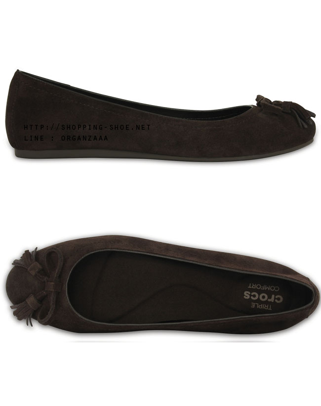 Crocs Lina Embellished Suede Flat - Espresso ของแท้ Outlet ไทยและอเมริกา
