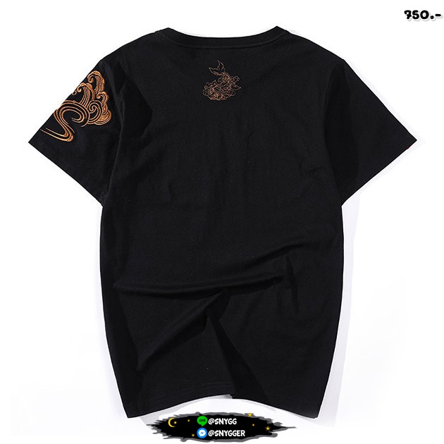 เสื้อยืดปักลายปลาคราฟทอง ดำ
