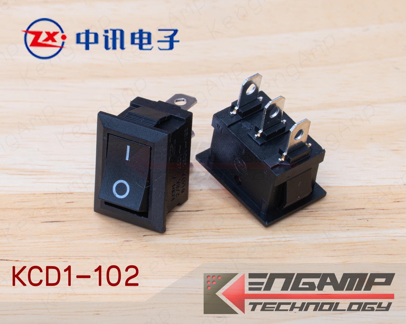 (1ตัว) KCD1-102 ON-ON Zhongxun ขนาด 15x21mm 6A/250Vac