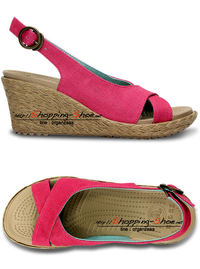 W6 : Women's Crocs A-Leigh Linen Wedge - Hot Pink/Chai ของแท้ Outlet ไทยและฮ่องกง