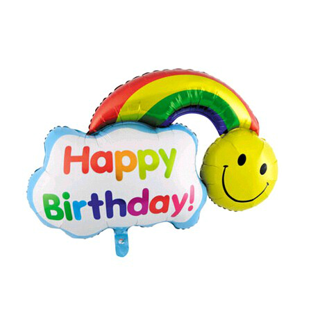 ลูกโป่งฟลอย์ HBD หน้ายิ้มกับสายรุ้ง ไซส์กลาง- Foil Balloon HBD Smiley with Rainbow Shape Medium Size / Item No.TL-D054