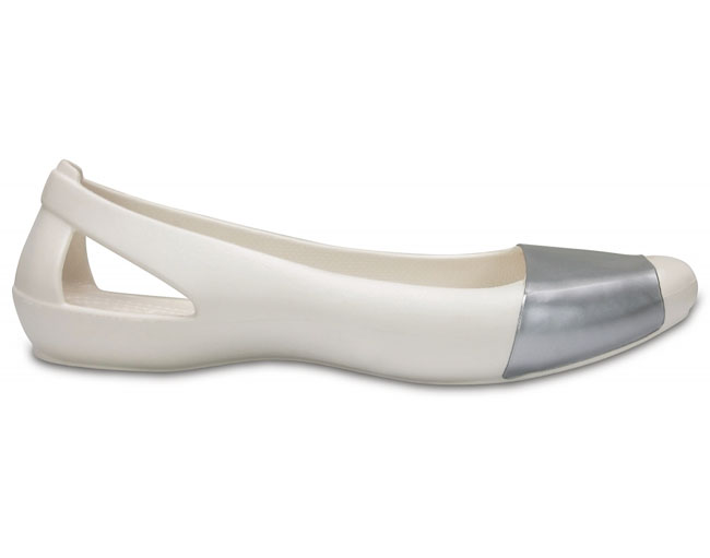 Crocs Sienna Shiny Flat - Oyster / Silver ของแท้ Outlet ไทยและอเมริกา